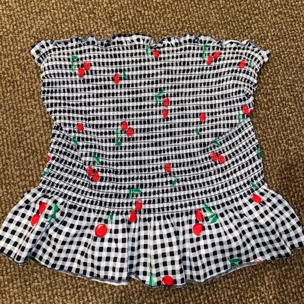 Black and White Checkered Tube Top w Cherries!!